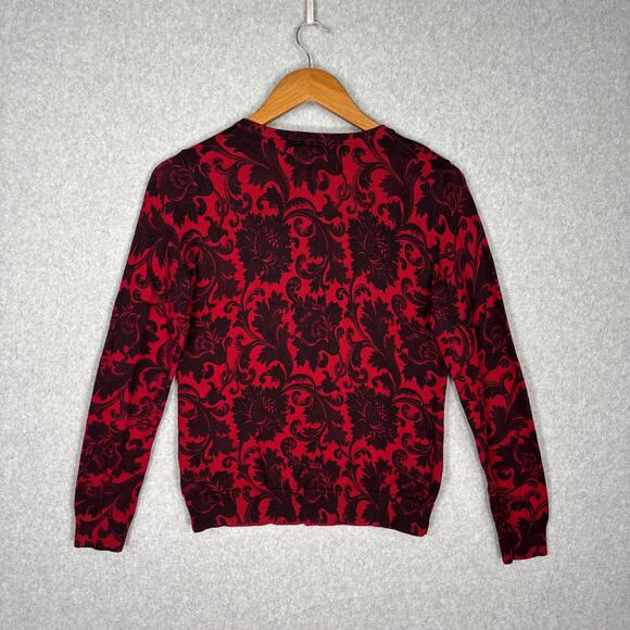 Talbots Cardigan Sweater Womens Small Red Black Paisley Career Church Classic - Picture 9 of 10